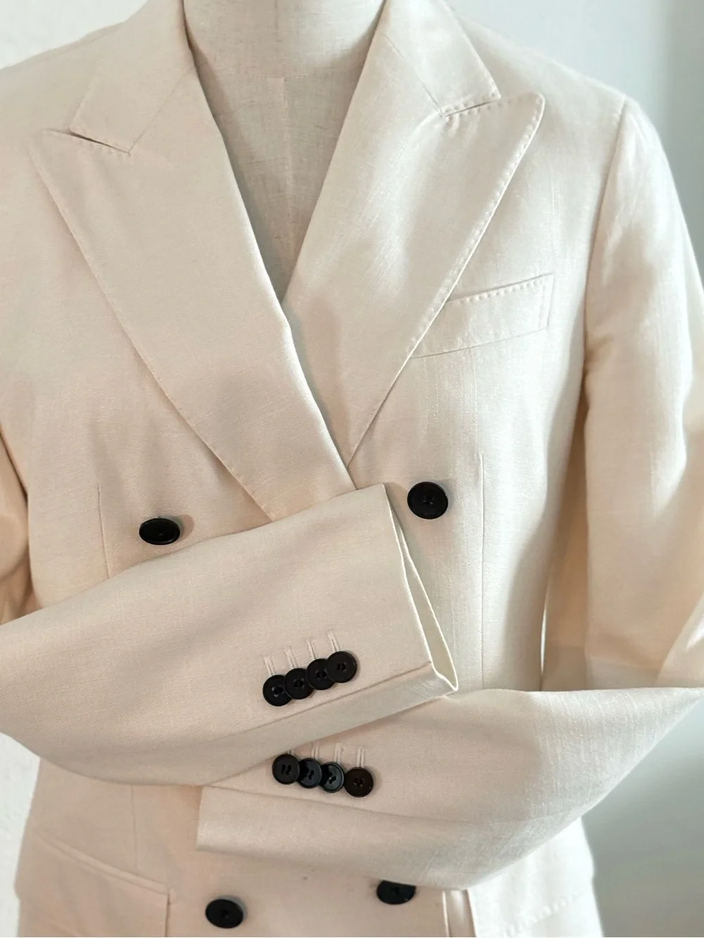 SUISTUDIO‎ Cameron Double Breasted Off White Silk Cotton Blazer Jacket Luxury 6